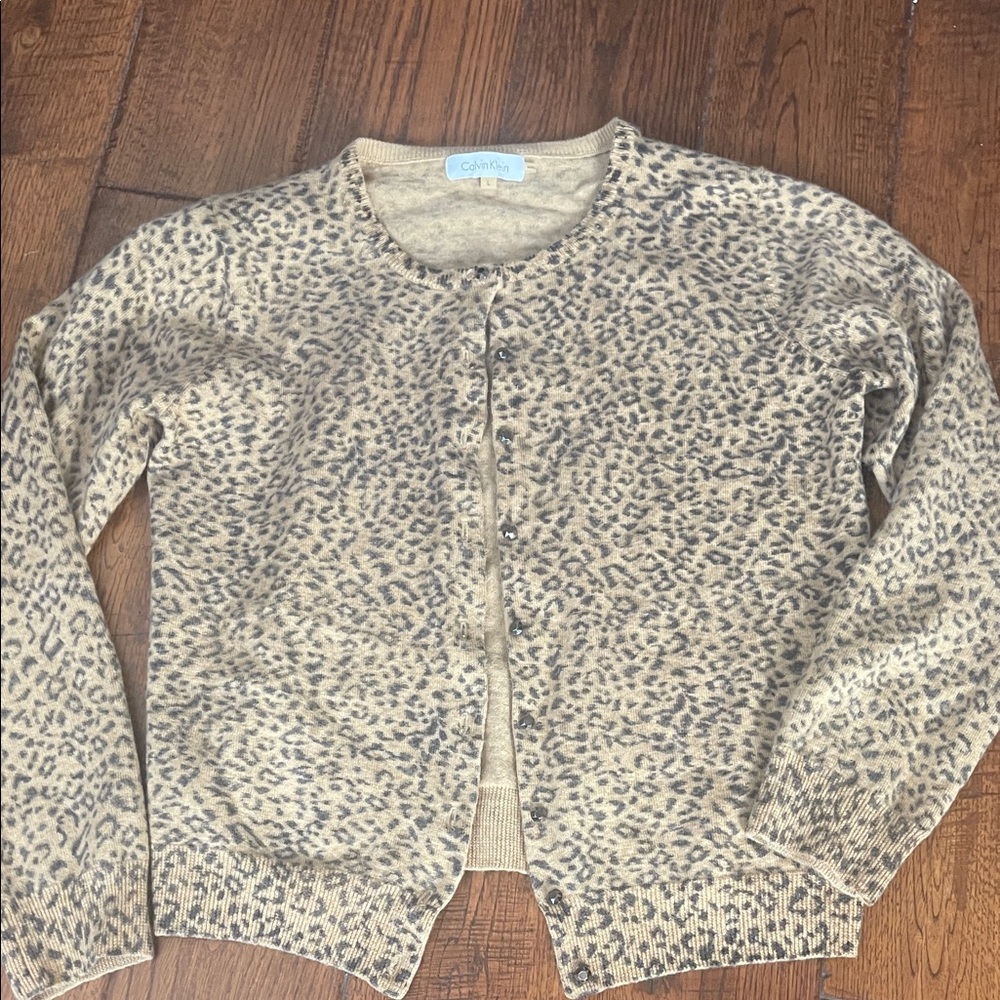 Calvin Klein  Creek Animal Print Cardigan - Beige and Black